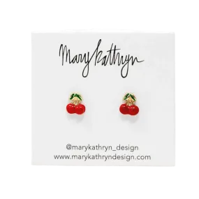 14k Gold Enamel Cherry Studs