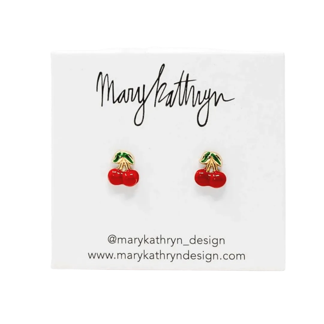 14k Gold Enamel Cherry Studs