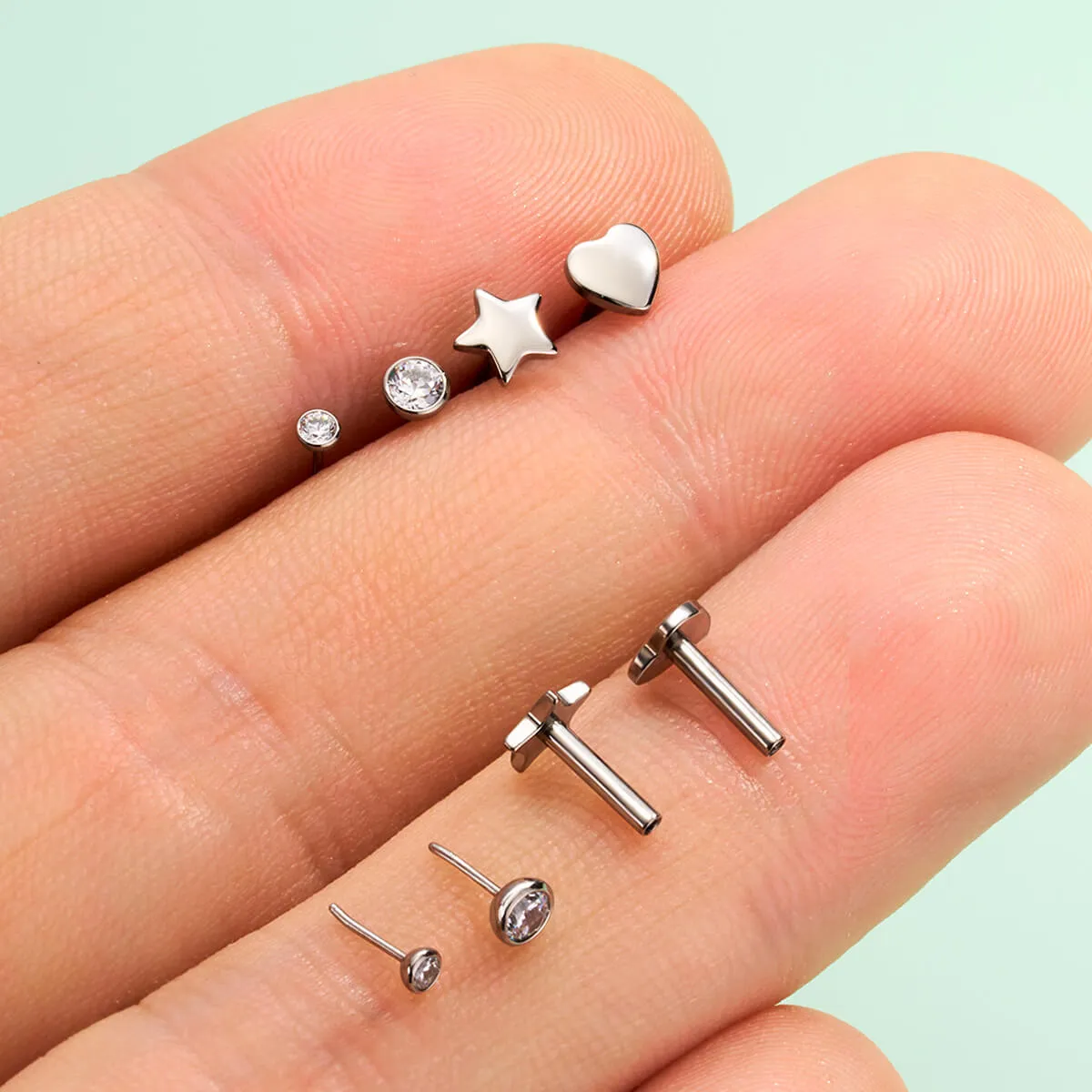 16G Threadless Bezel CZ Star Heart Flat Back Cartilage Stud