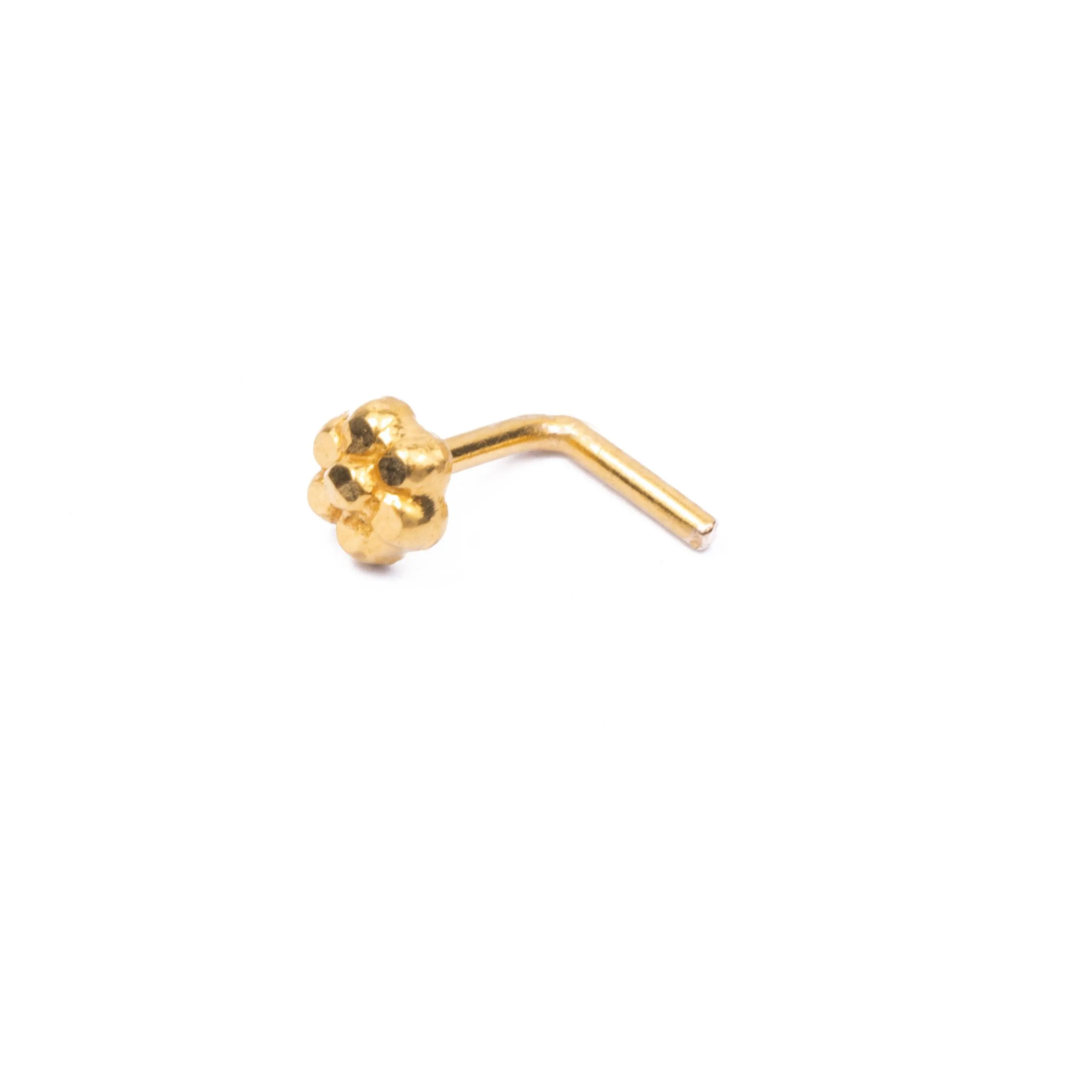 18ct Gold Nose Stud L Shape Back Flower Design NS-4694