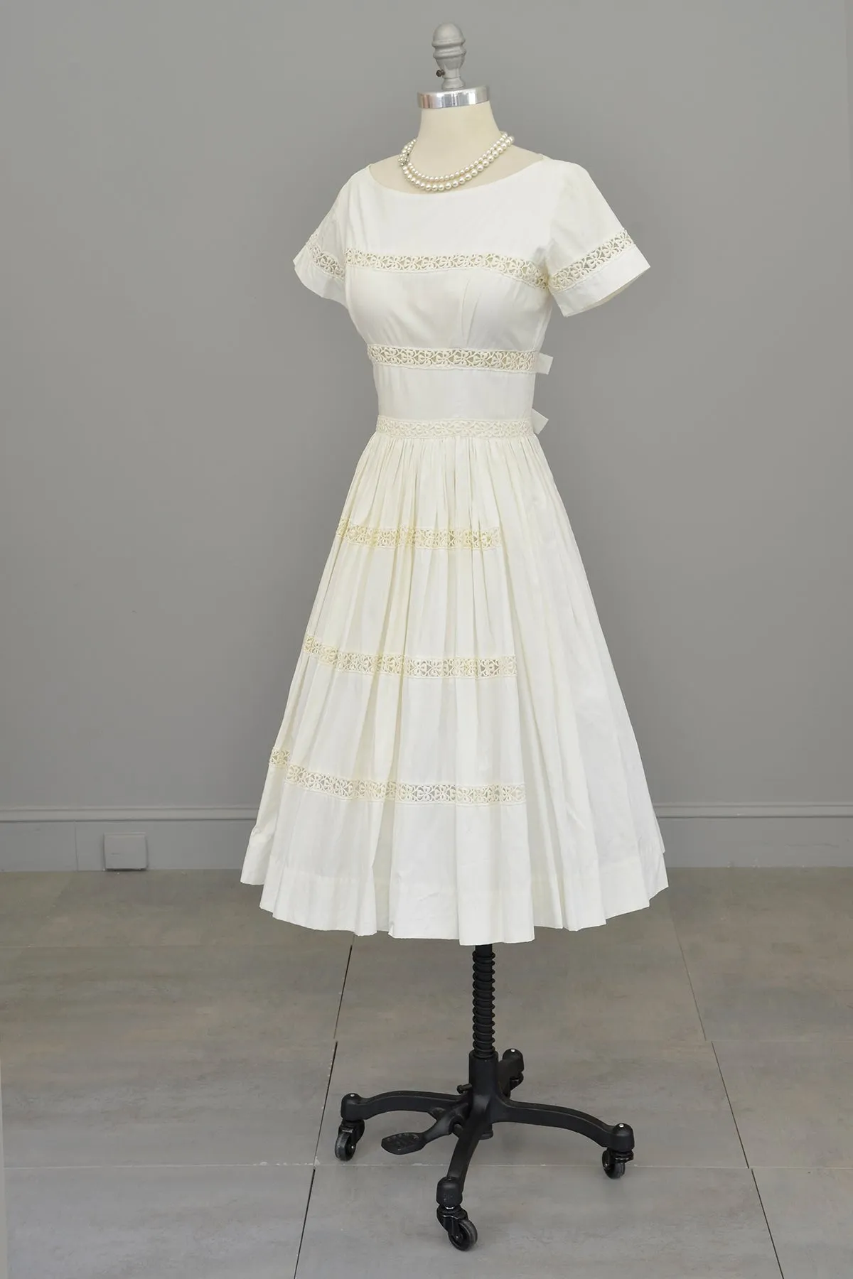 1950s 60s White Eyelet Fit and Flare Wedding Party Dress | Vintage Wedding