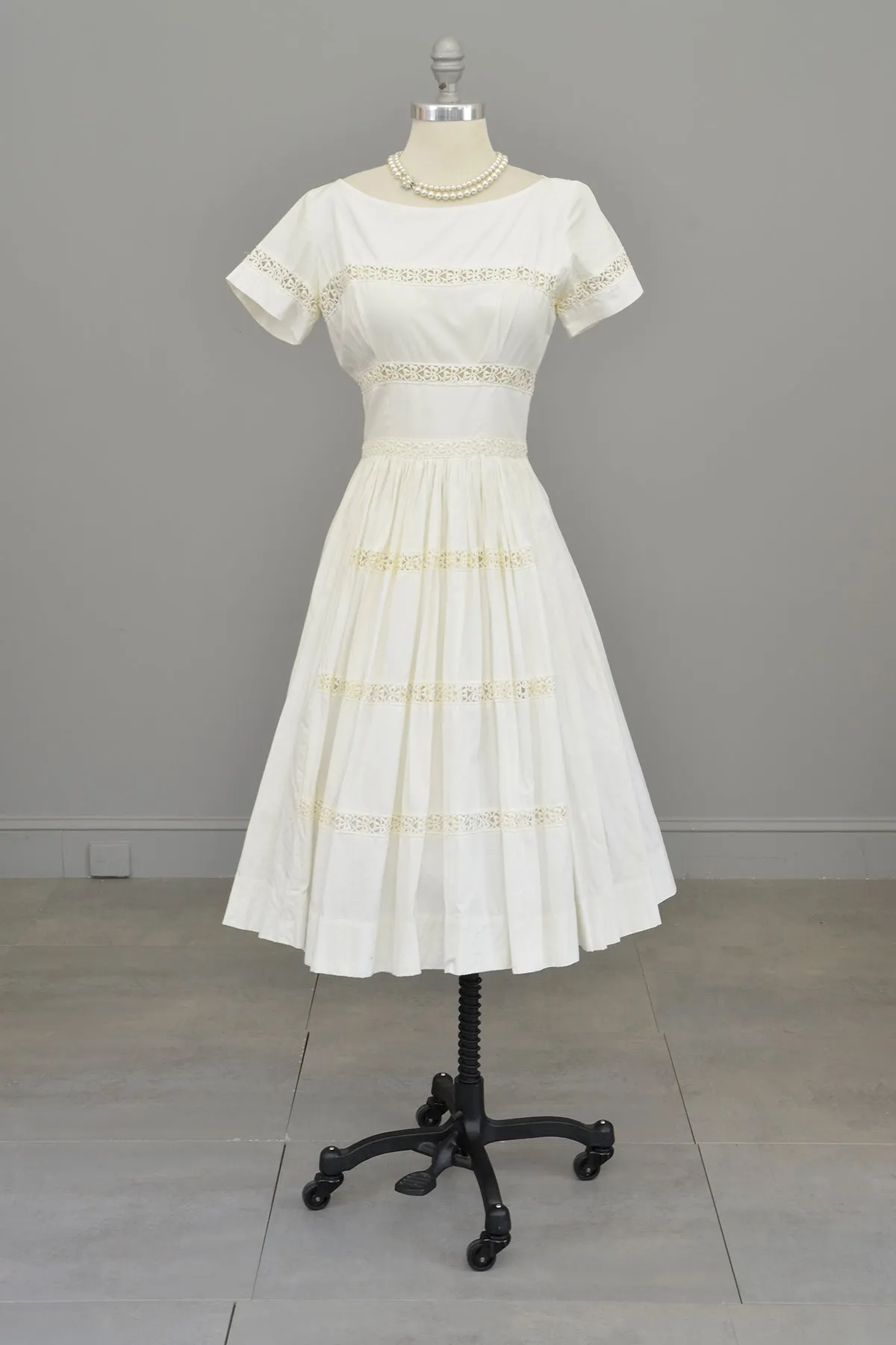 1950s 60s White Eyelet Fit and Flare Wedding Party Dress | Vintage Wedding