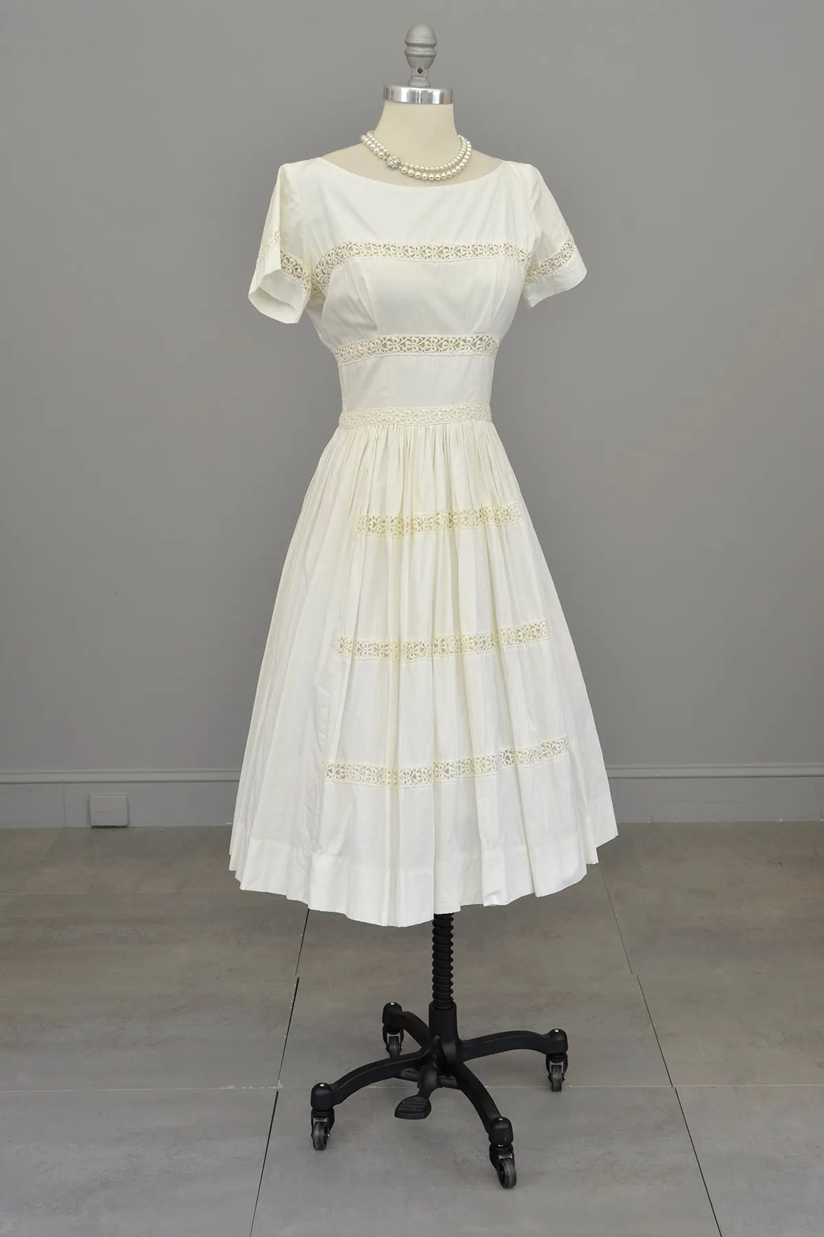 1950s 60s White Eyelet Fit and Flare Wedding Party Dress | Vintage Wedding