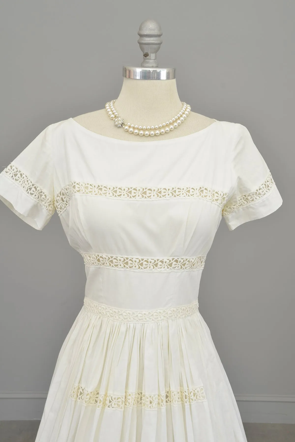 1950s 60s White Eyelet Fit and Flare Wedding Party Dress | Vintage Wedding