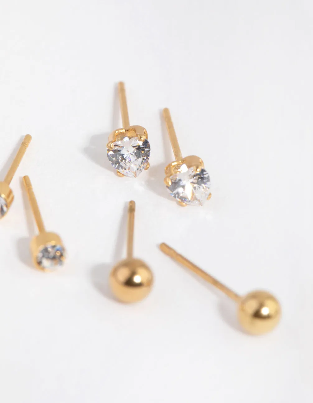 24 Carat Gold Plated Surgical Steel Love Stud Earrings 3-Pack