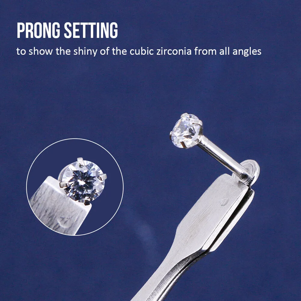 3Pcs 16G Crystal CZ Labret/Monroe Stud Internally Threaded Helix Studs