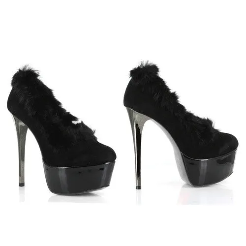 6 Inch Stiletto Heel Platform Pump with Fur Trim