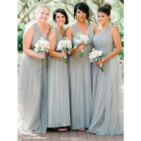 A-Line Floor-length One Shoulder Long Tulle Bridesmaid dresses, BD0528