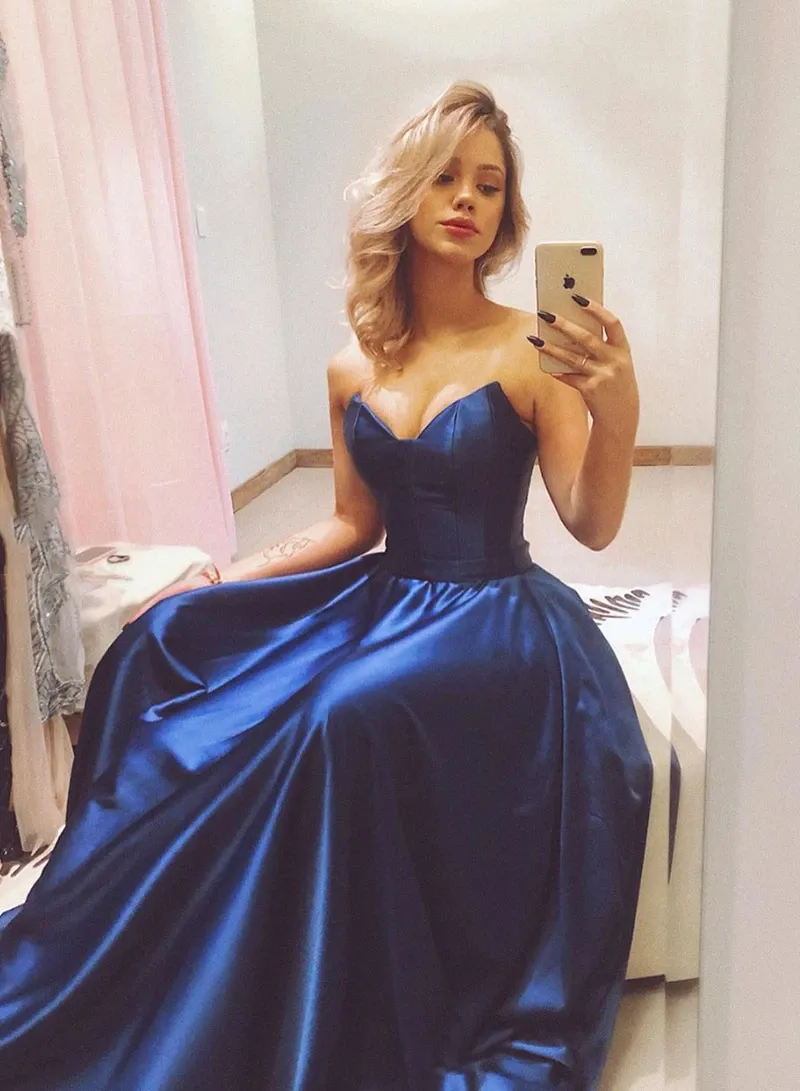 A-line Sweetheart Sleeveless Long Simple Royal Blue Prom Dresses, PD0832