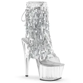 ADORE-1017SQF Pleaser Shoes Silver Sequin Platform Pole Dancing Boot