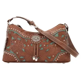 American West Womens Lady Lace Hobo Medium Brown Leather Handbag Bag