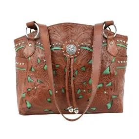 American West Womens Lady Lace Medium Brown Leather Handbag Bag