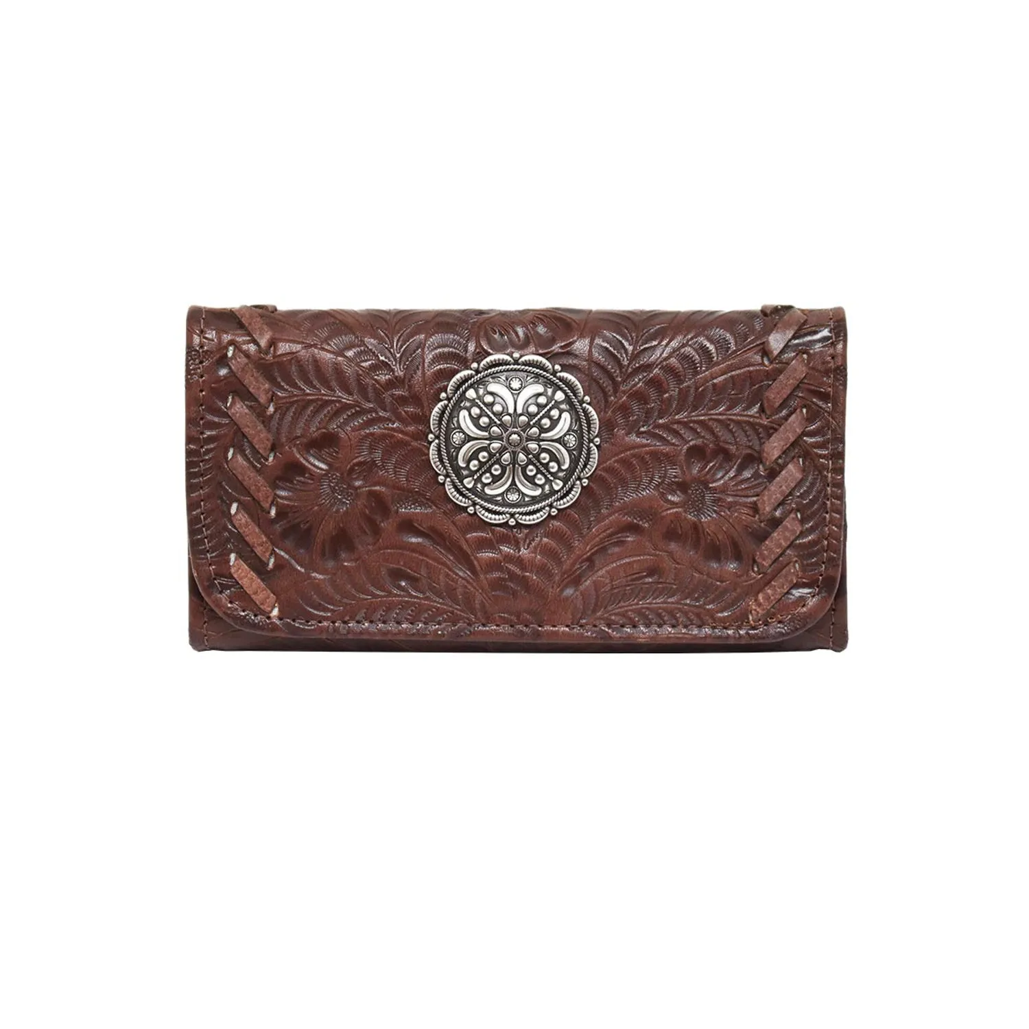 American West Womens Lariats and Lace Dark Brown Leather Trifold Wallet