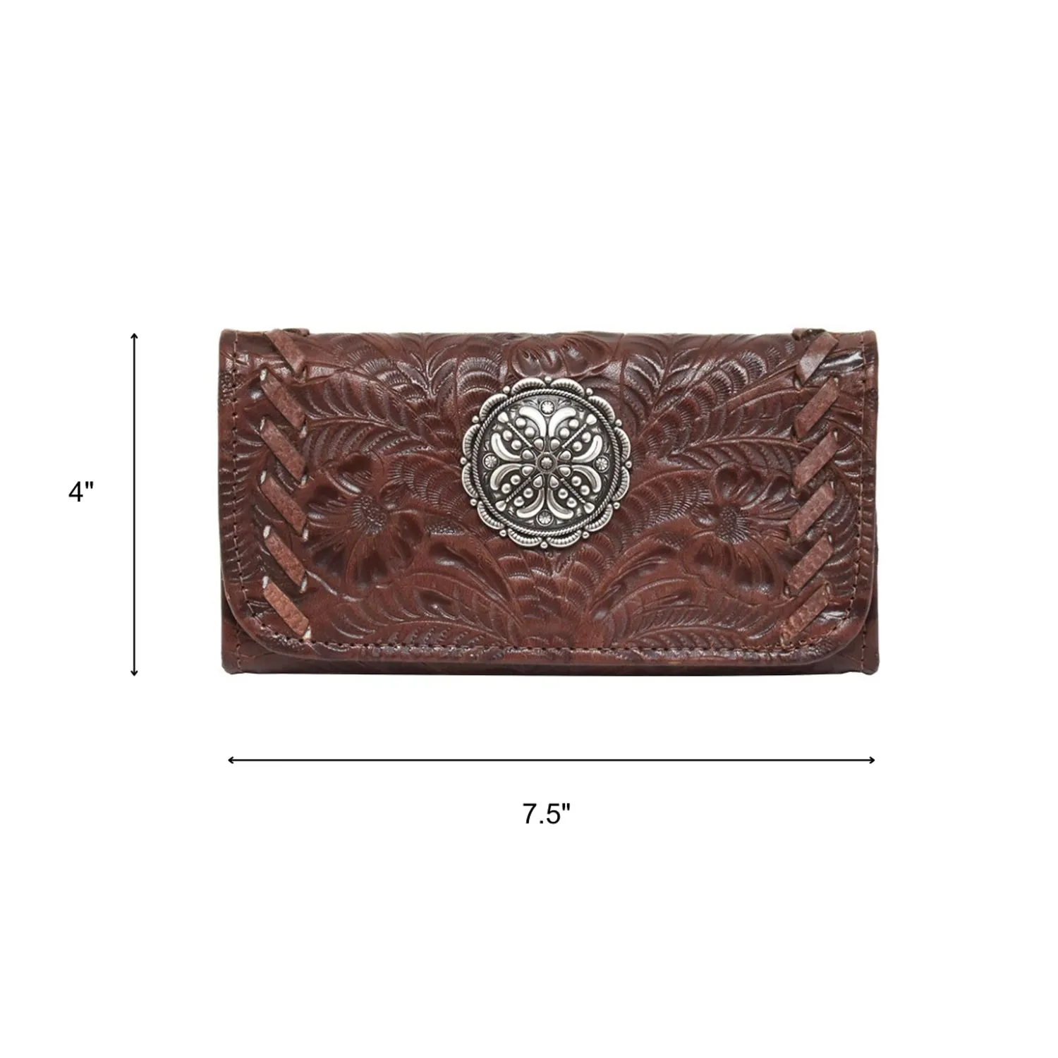 American West Womens Lariats and Lace Dark Brown Leather Trifold Wallet