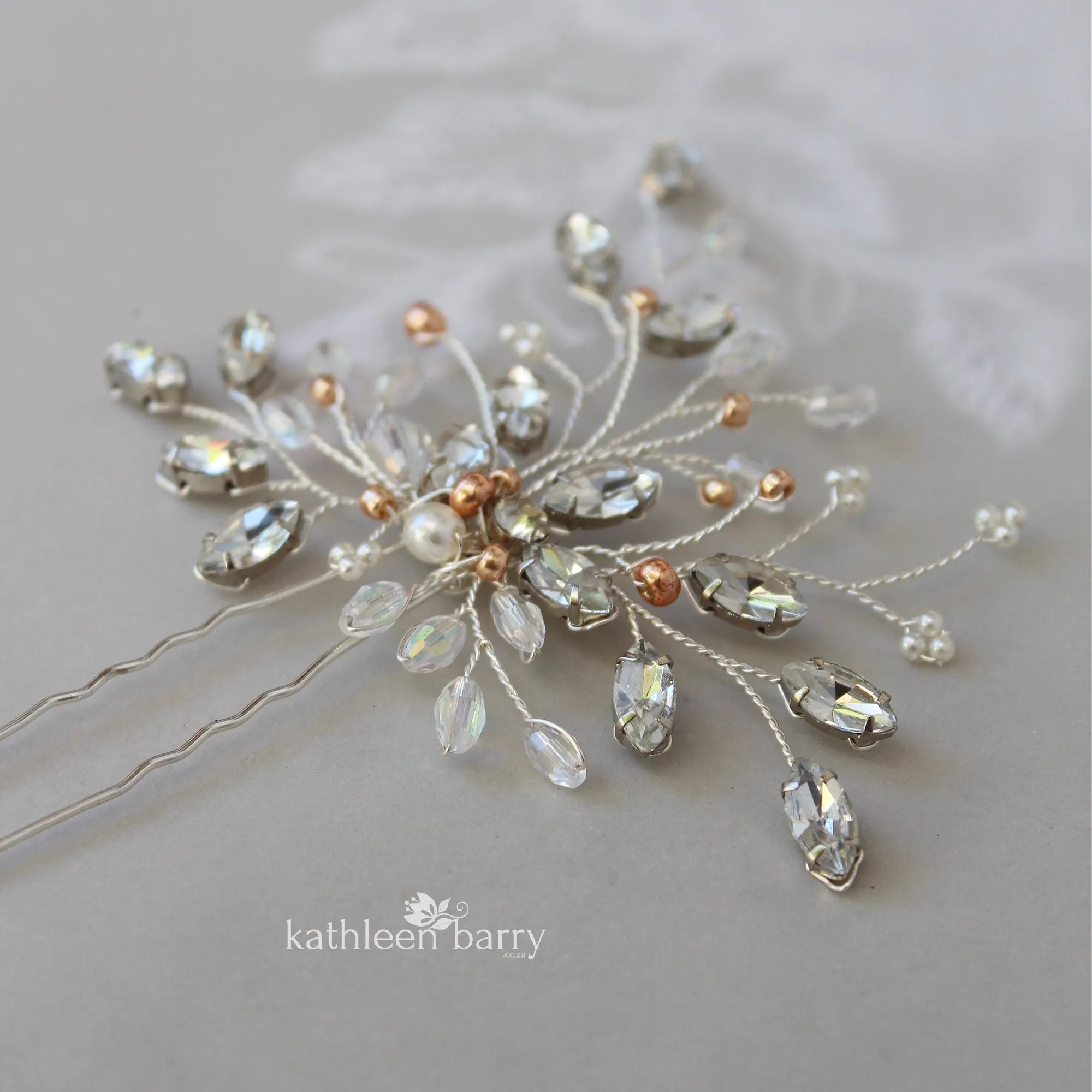 Anna rhinestone and pearl  Bridal hair pin - finish options available: