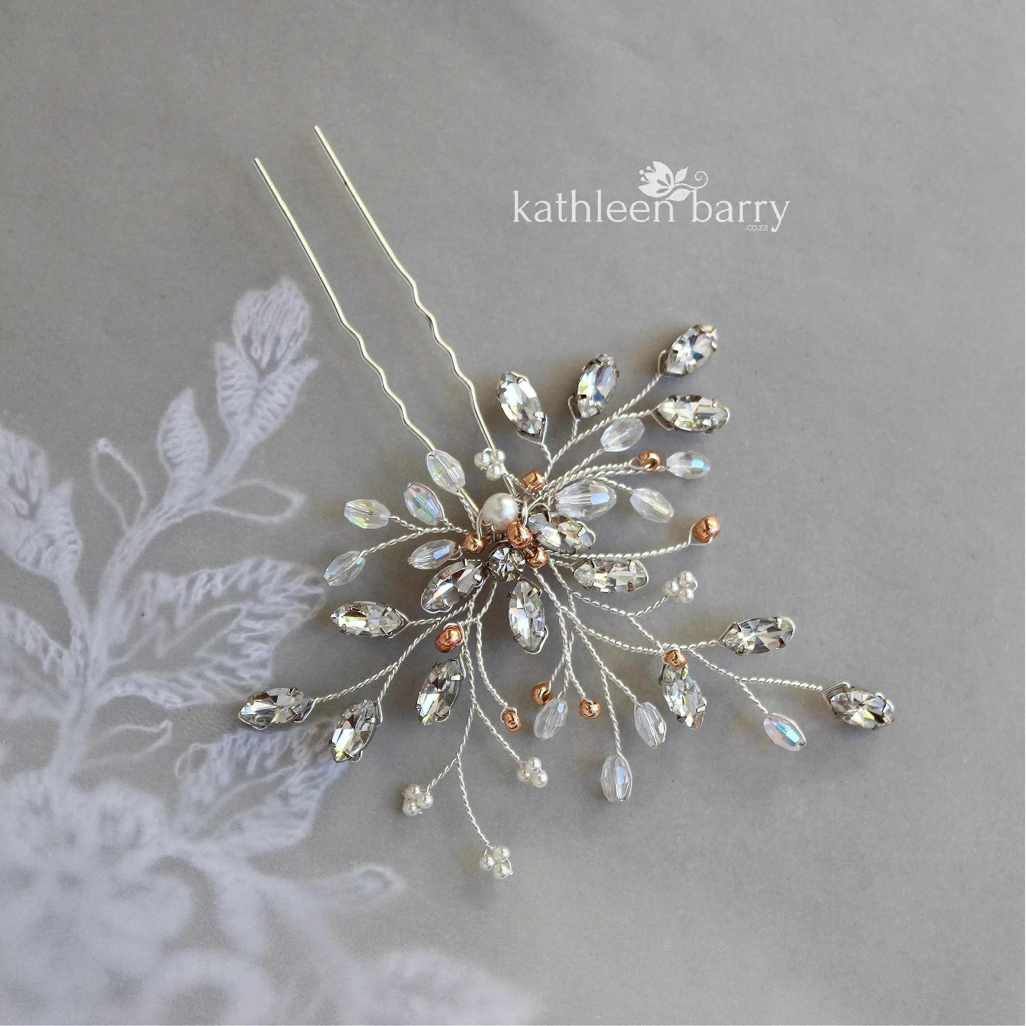 Anna rhinestone and pearl  Bridal hair pin - finish options available: