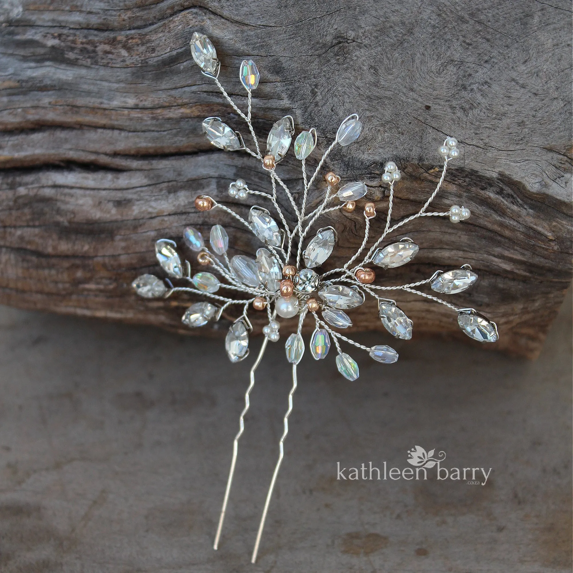 Anna rhinestone and pearl  Bridal hair pin - finish options available: