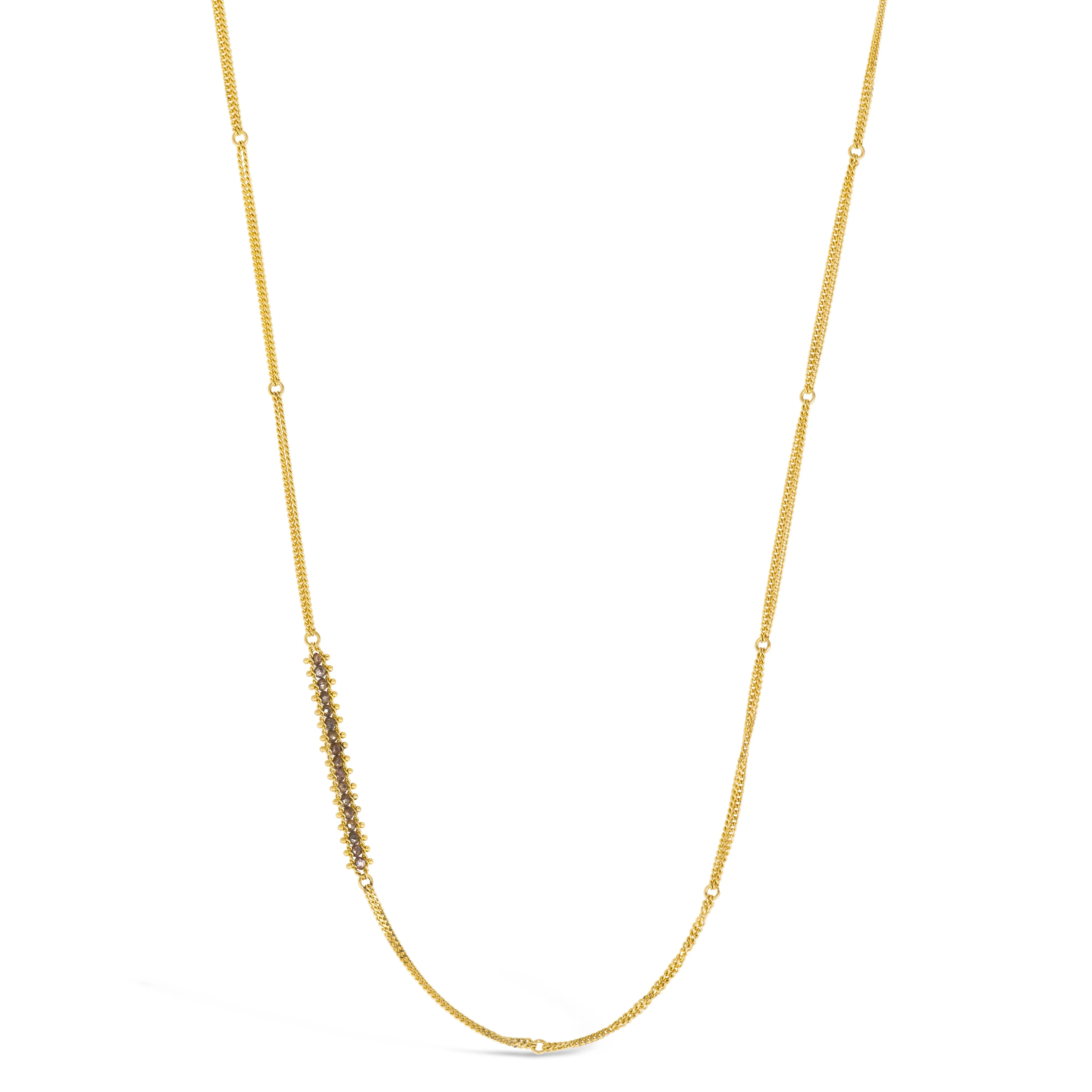 Asymmetrical Woven Station Necklace in Champagne Diamond