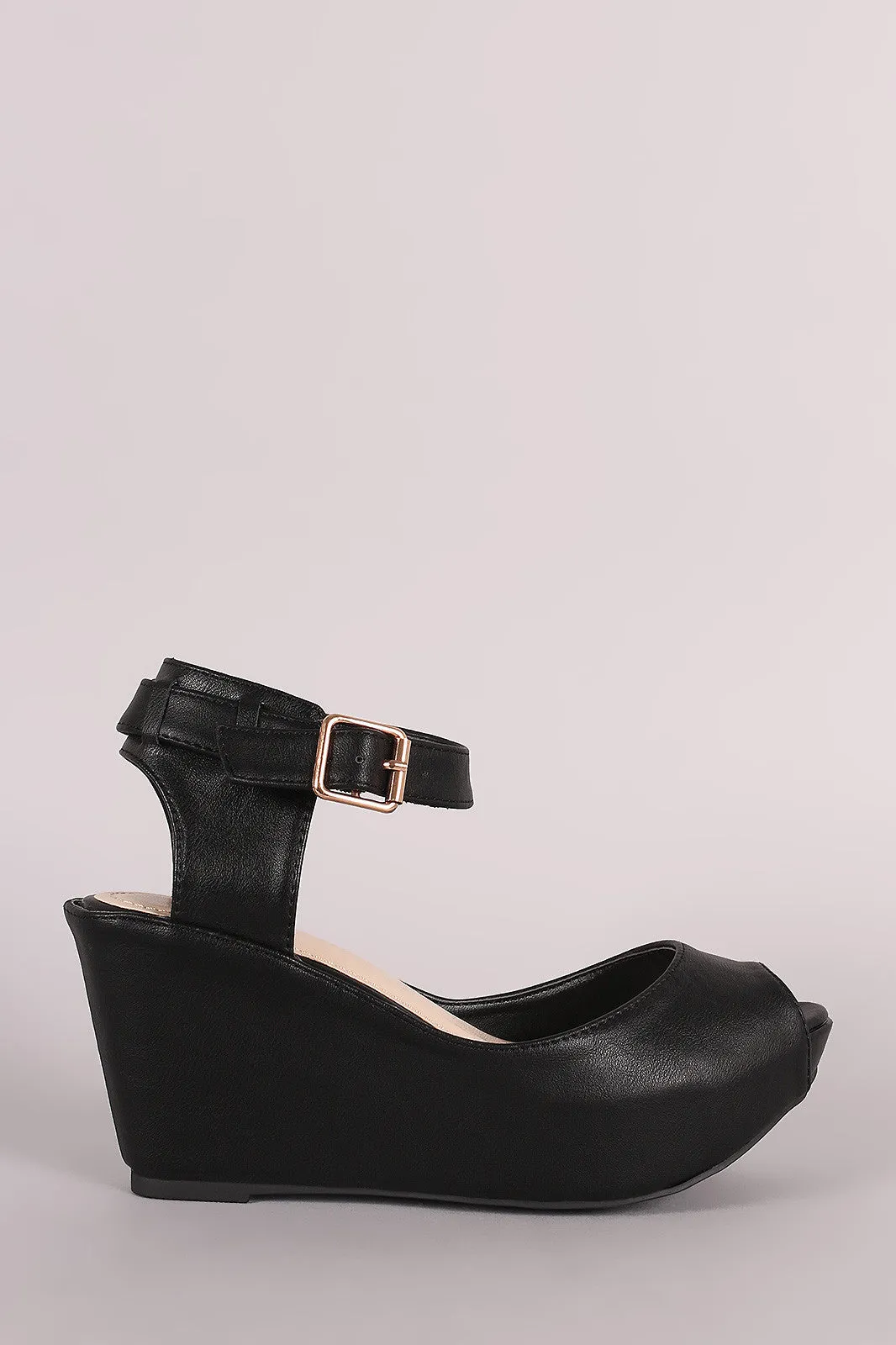 Bamboo Peep Toe Ankle Strap Platform Wedge