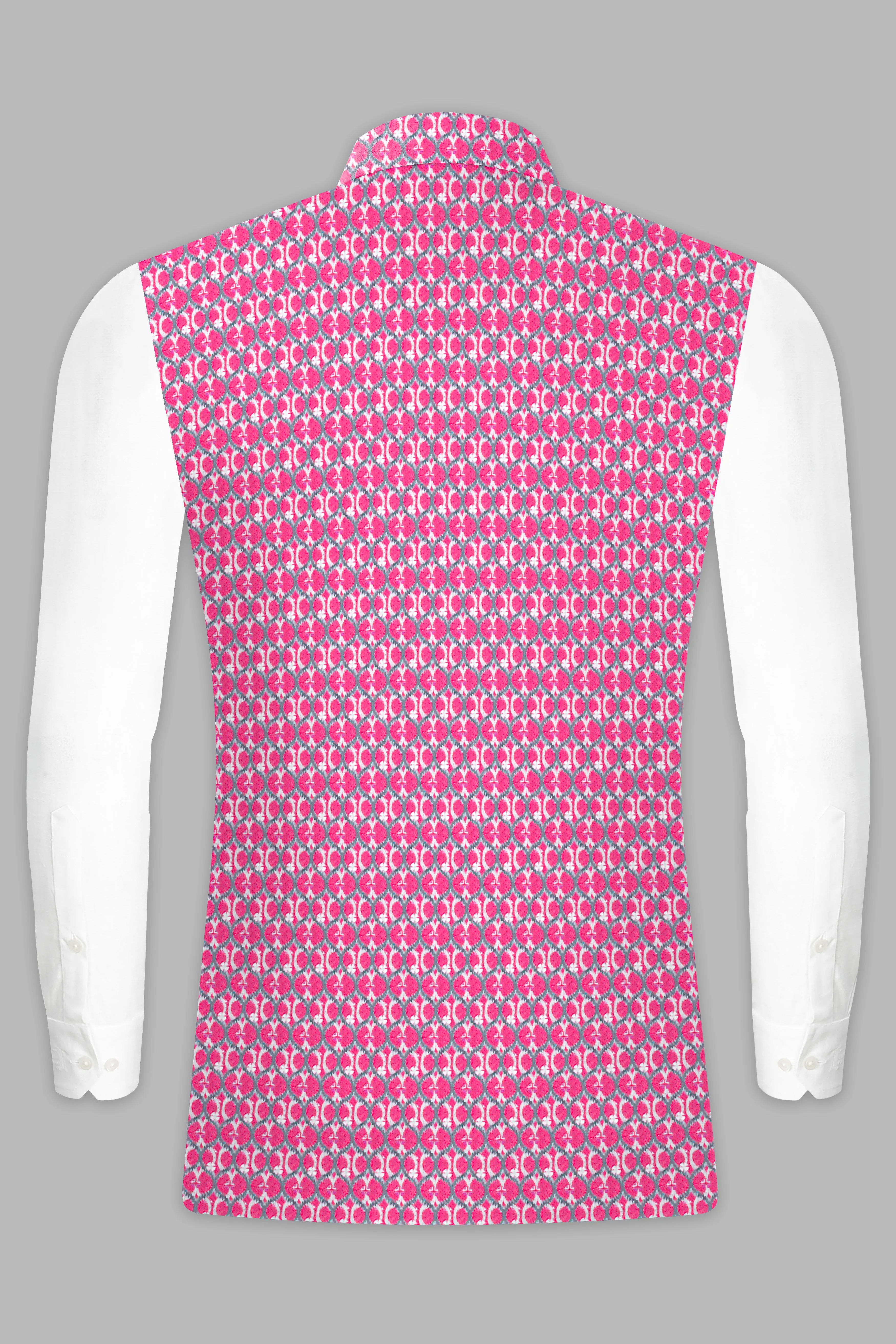 Beauty Bush Pink Kurta Set With French Rose Pink And Bright White Designer Embroidered Nehru Jacket