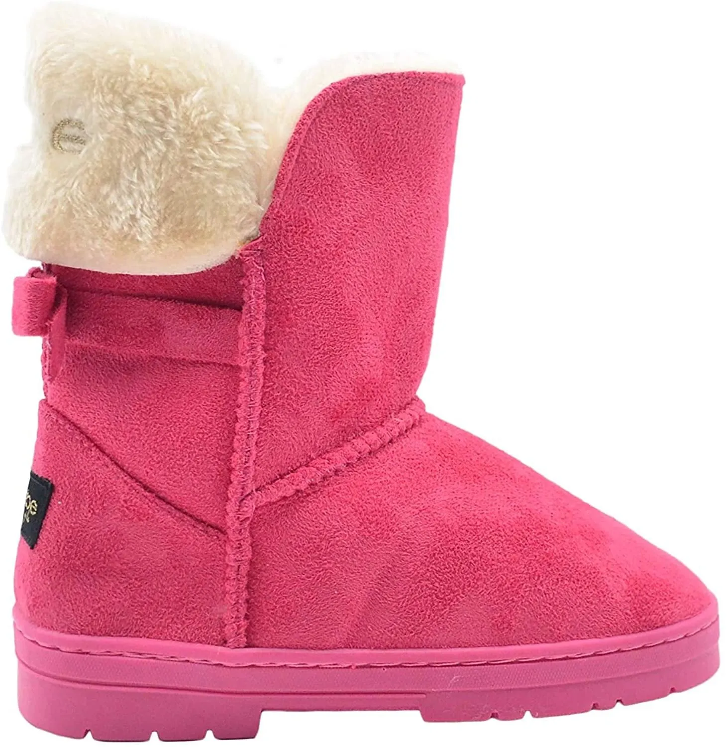 bebe Girls Big Kid Mid Calf Easy Pull-On Suede Winter Boots Embellished with Fur Cuff and Back Bow