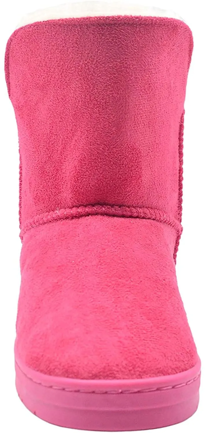 bebe Girls Big Kid Mid Calf Easy Pull-On Suede Winter Boots Embellished with Fur Cuff and Back Bow