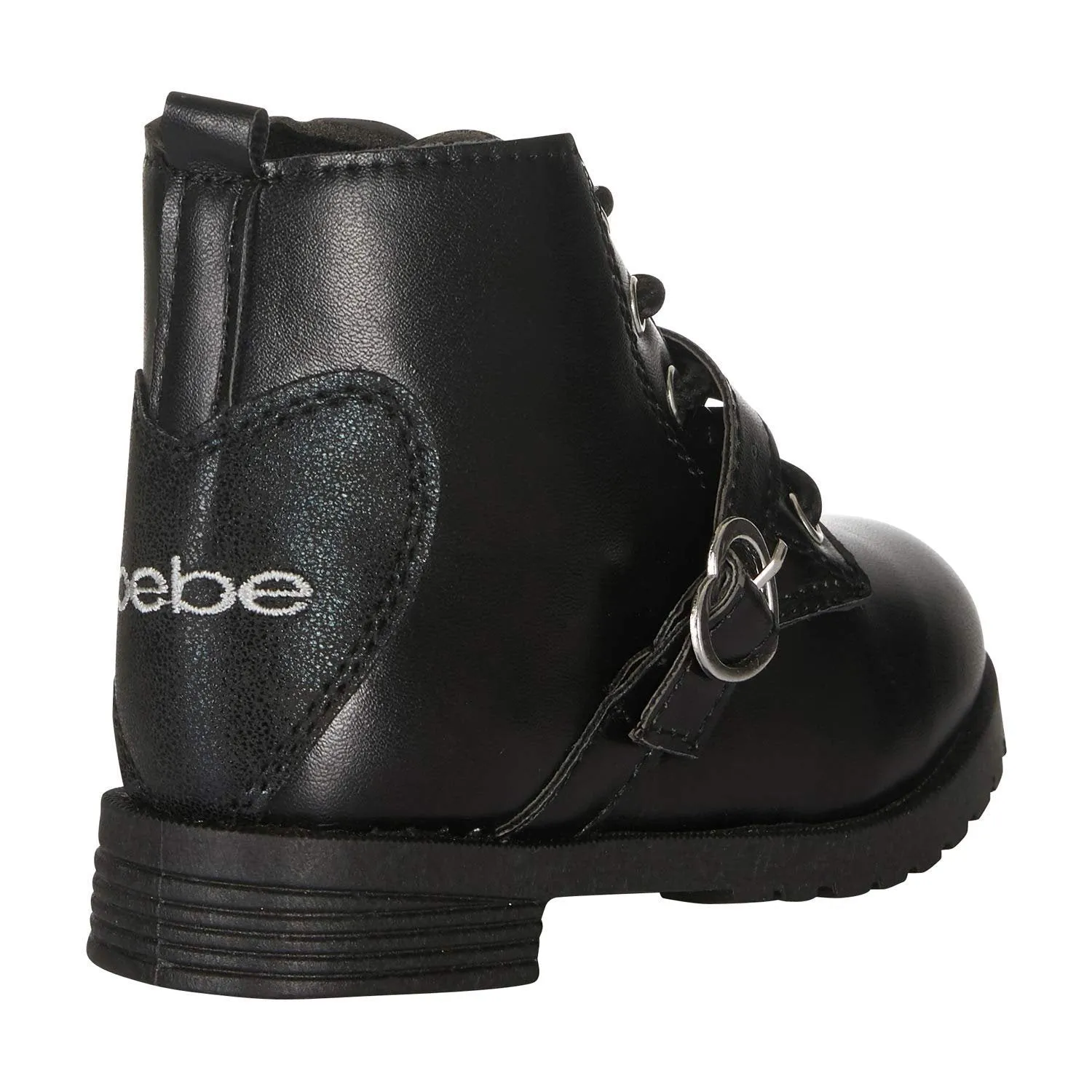 bebe Toddler Girls Lace up Combat Boots Heart Buckle Straps Fashion PU Shoes