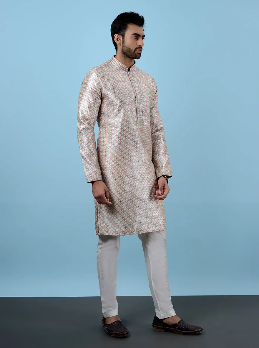 Beige & Pink Blue Kurta Pajama | TULA