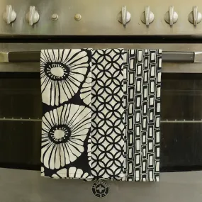 Black & White Tea Towels, set of 3 - SALE HOMEWARES