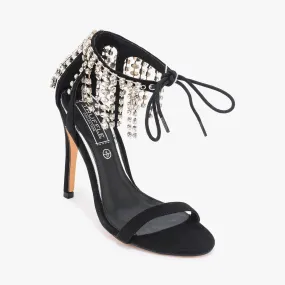 Black Crystal Detail Stiletto Sandal