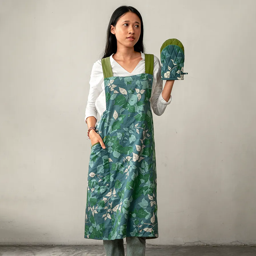 Bougainvillea Moss Crossback Reversible Apron