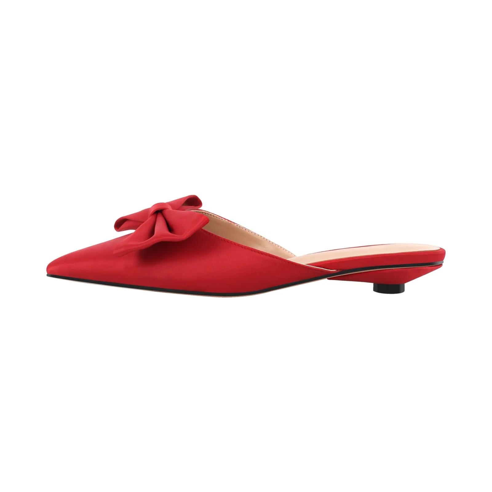 Bow Pointed Toe Mules Round Heel Flats