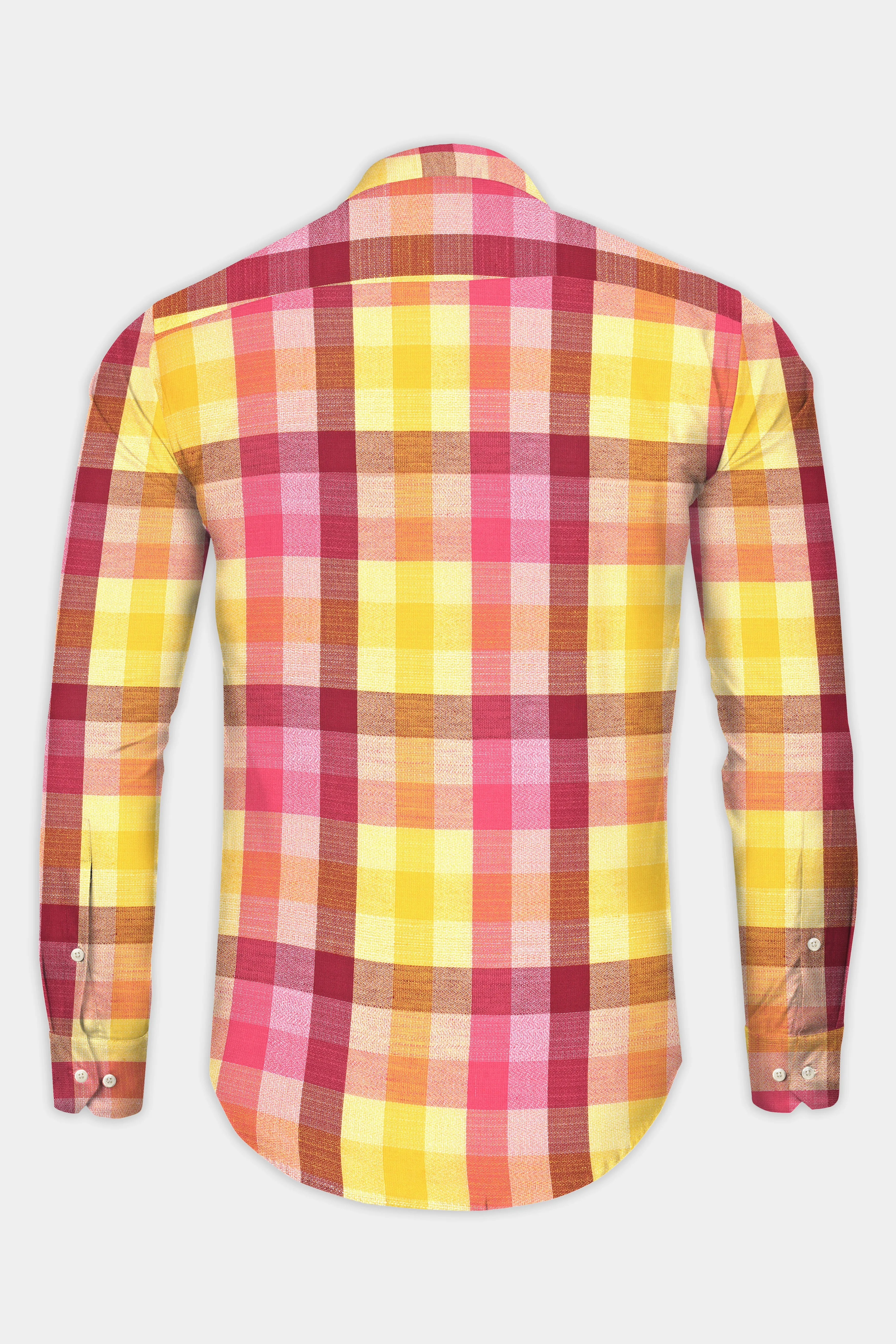 Bright Sun Yellow with Stiletto Red Twill Plaid Premium Cotton Shirt