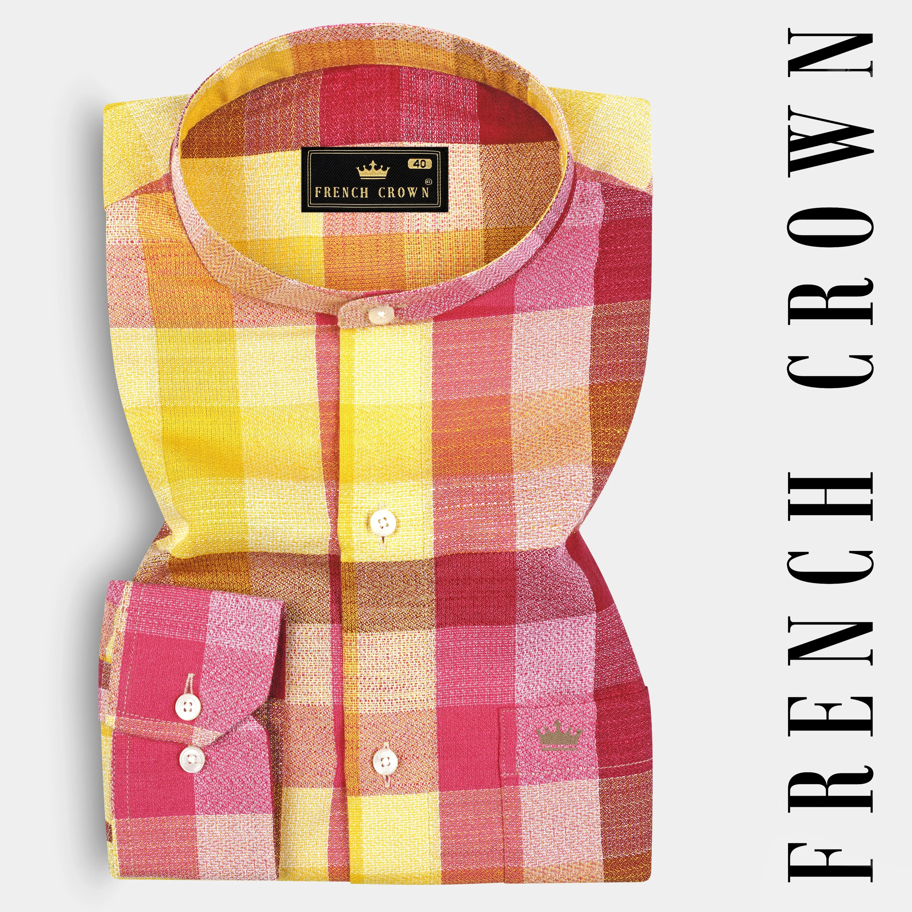 Bright Sun Yellow with Stiletto Red Twill Plaid Premium Cotton Shirt