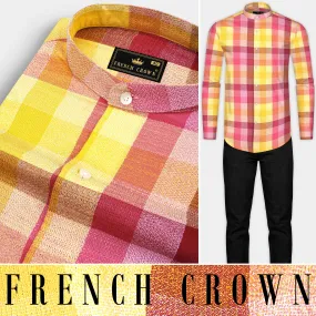 Bright Sun Yellow with Stiletto Red Twill Plaid Premium Cotton Shirt