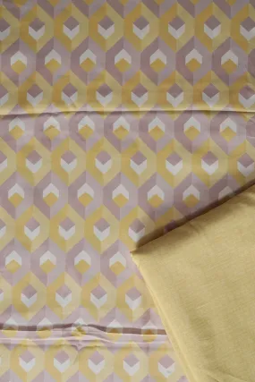 Bright Yellow And light Purple French Crepe Unstitched Suit (2 Piece)