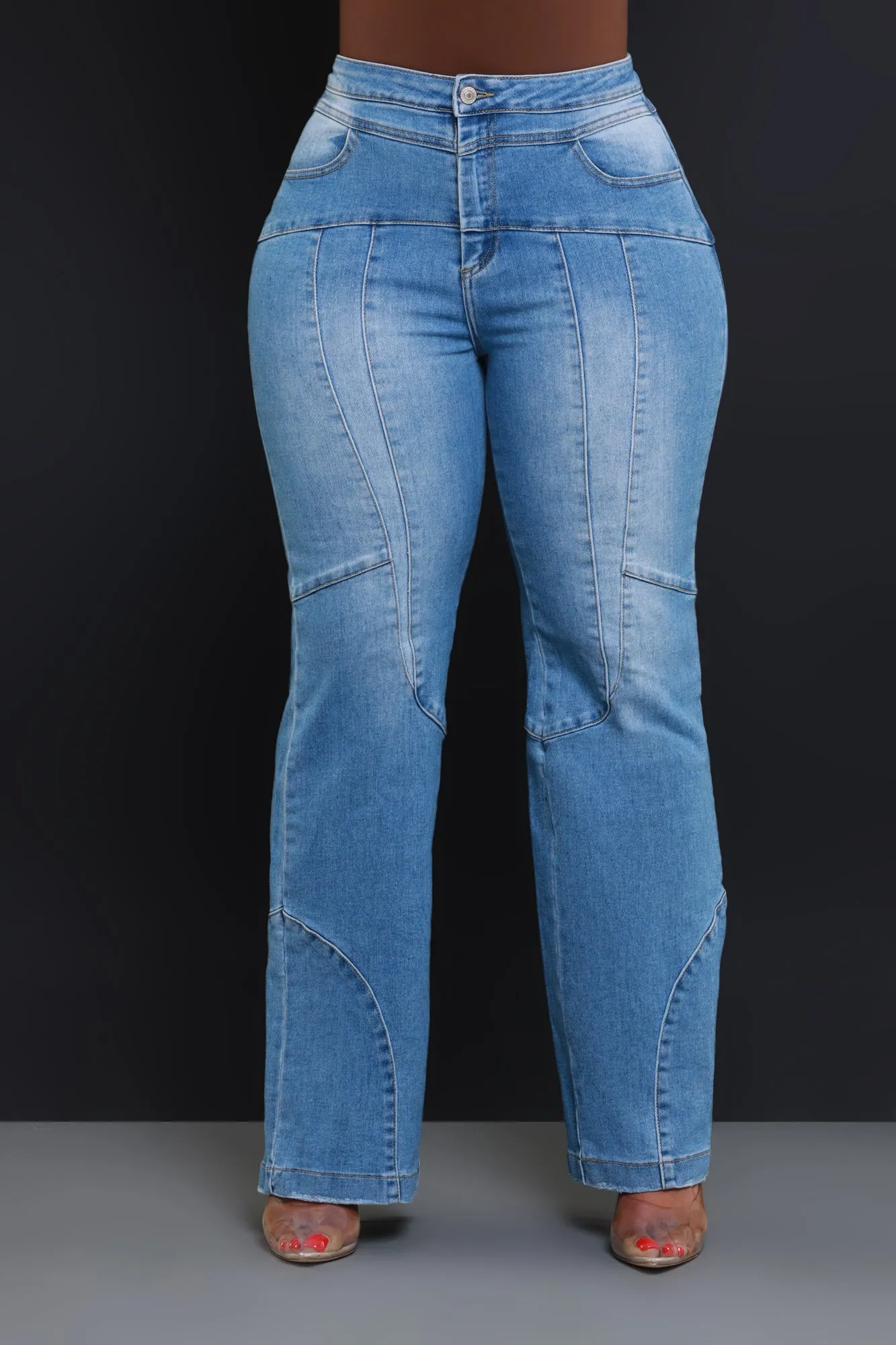 Busy Signal Patchwork Hourglass Straight Leg Jeans - Light Wash