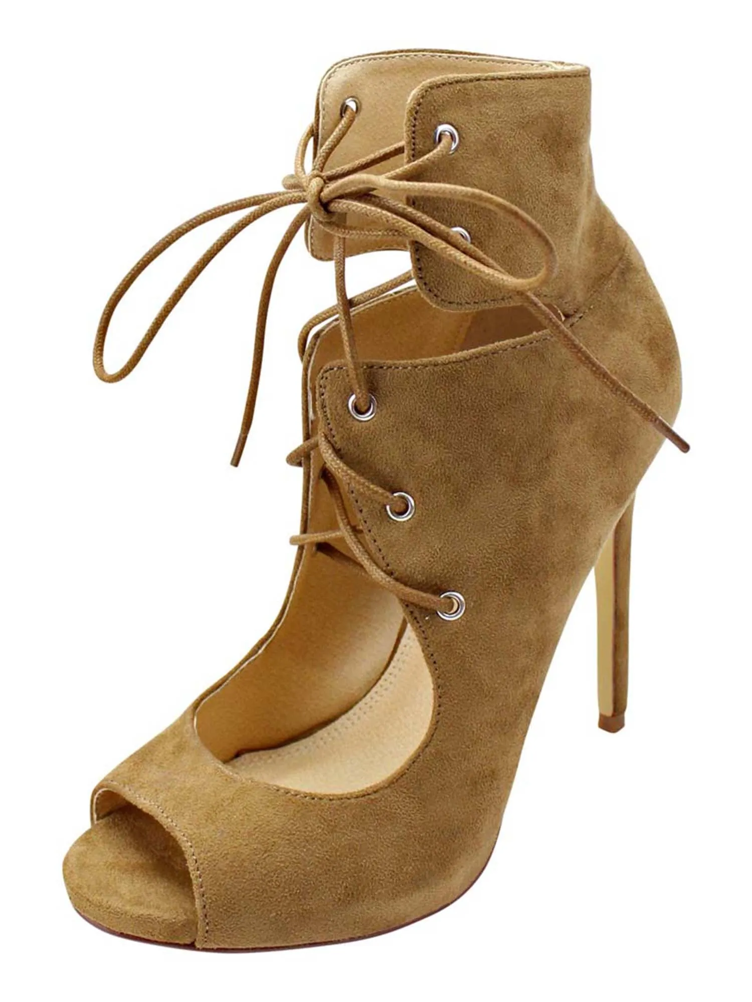 Camel Womens Lace-Up Peep Toe Pumps