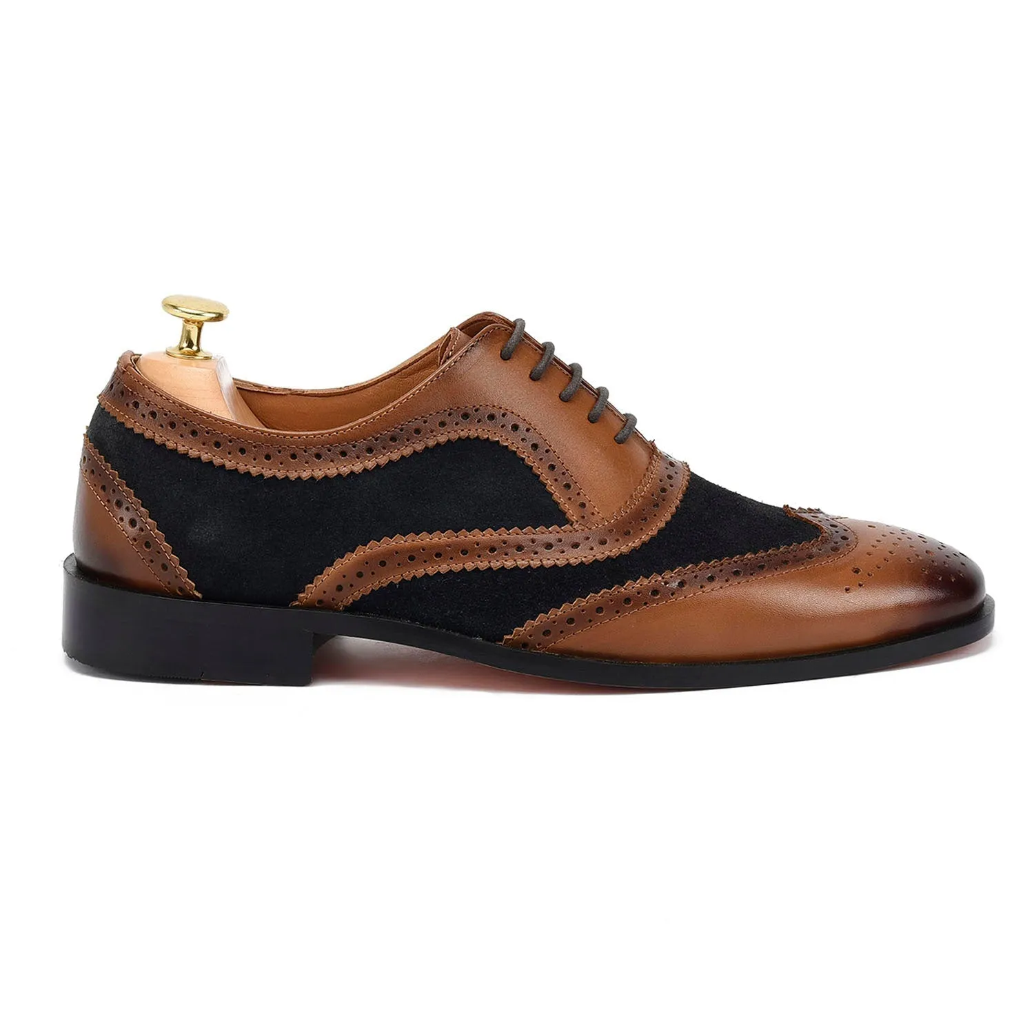 Caro London Tan Blue Brogues