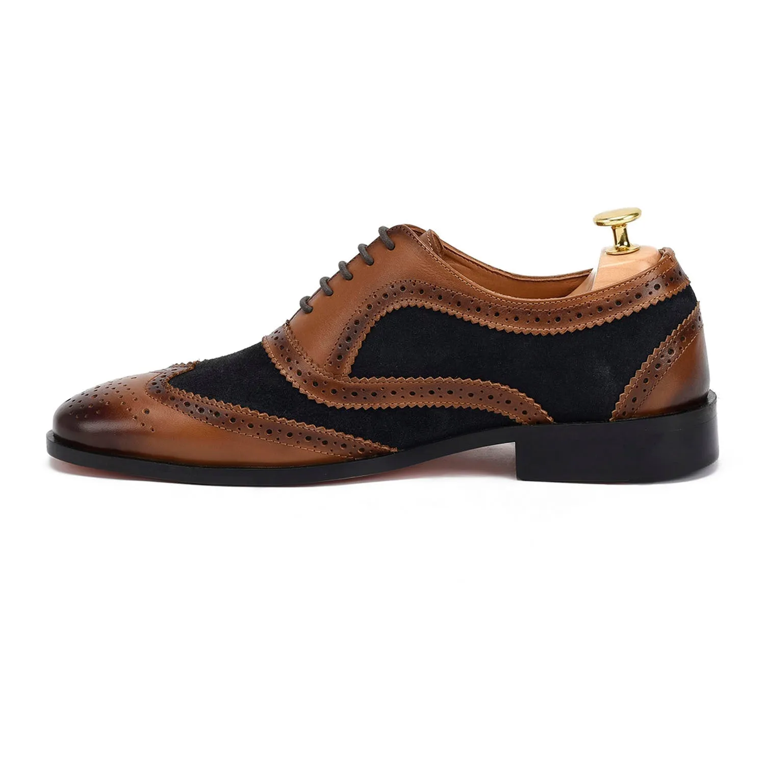 Caro London Tan Blue Brogues