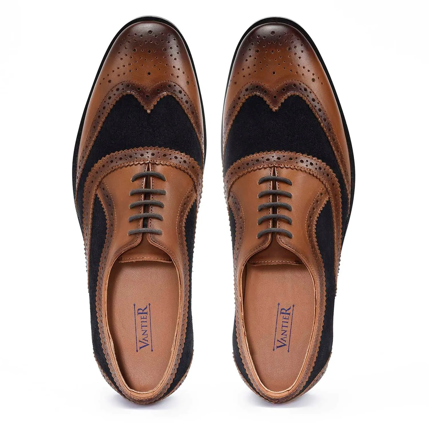 Caro London Tan Blue Brogues