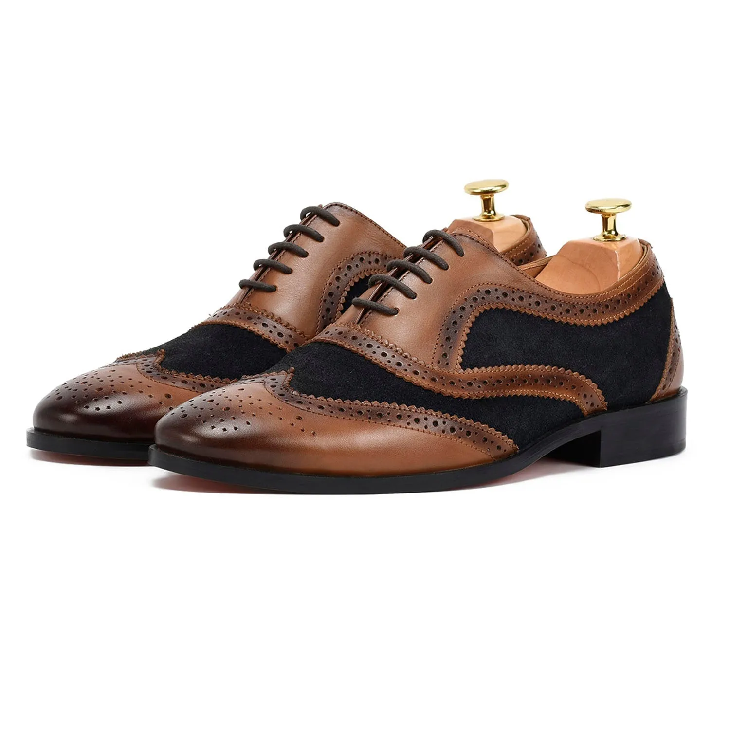 Caro London Tan Blue Brogues