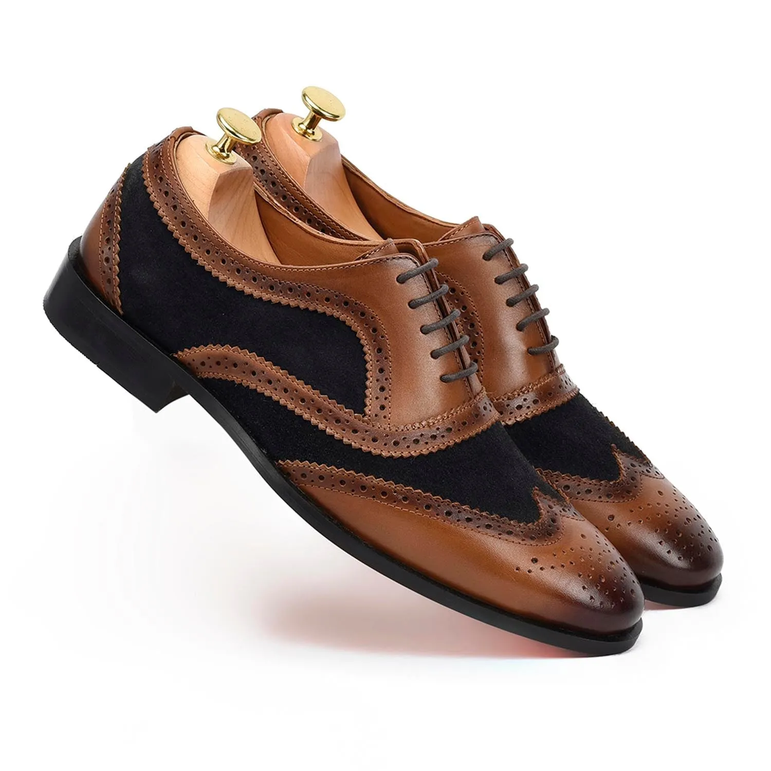 Caro London Tan Blue Brogues