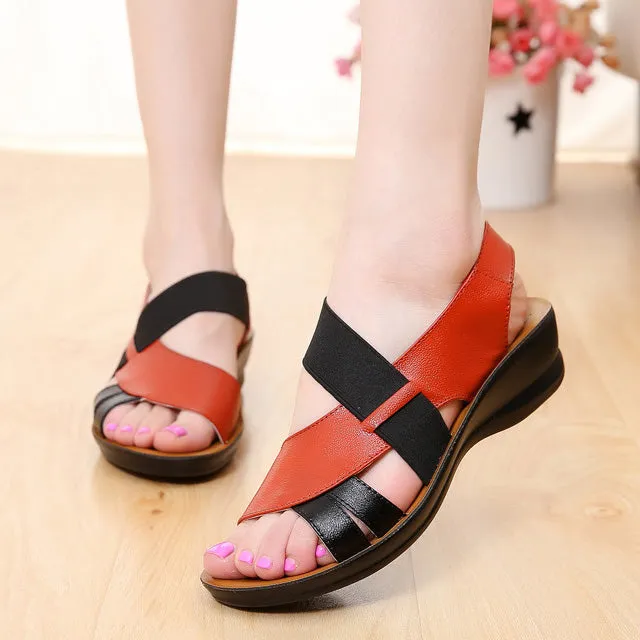 Casual Women Sandals Mother Shoes PU Leather Wedges Sandals Fashion Ladies Shoes Summer Women Shoes