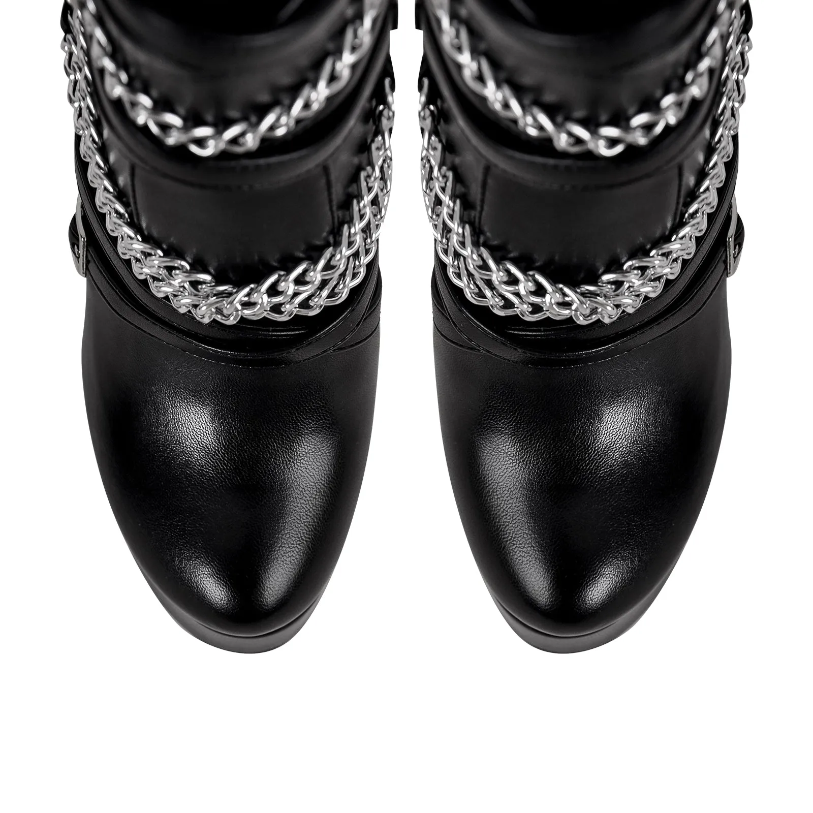 Chain Buckle Strap Platform Stiletto High Heel Boots