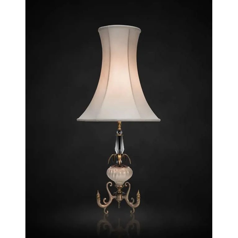 Chance Table Lamp Champagne White Gold and Pearl Metal and Brass and Clear Cut Crystal Details by Theresa Costa, Luna Bella