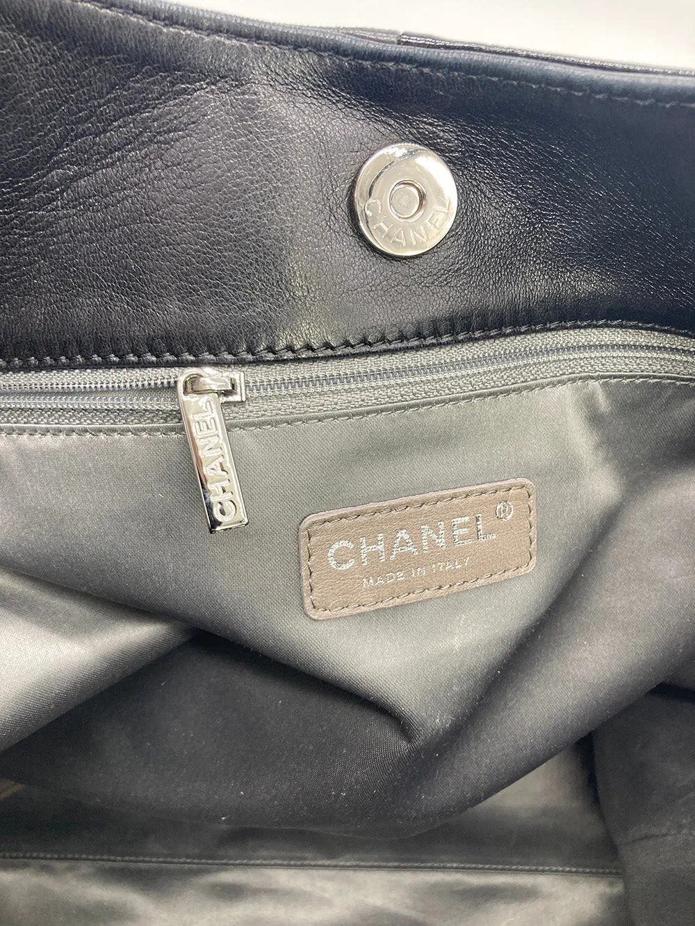 Chanel Black Leather Checkered Tote