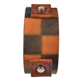 Checkered Brown Leather Cuff