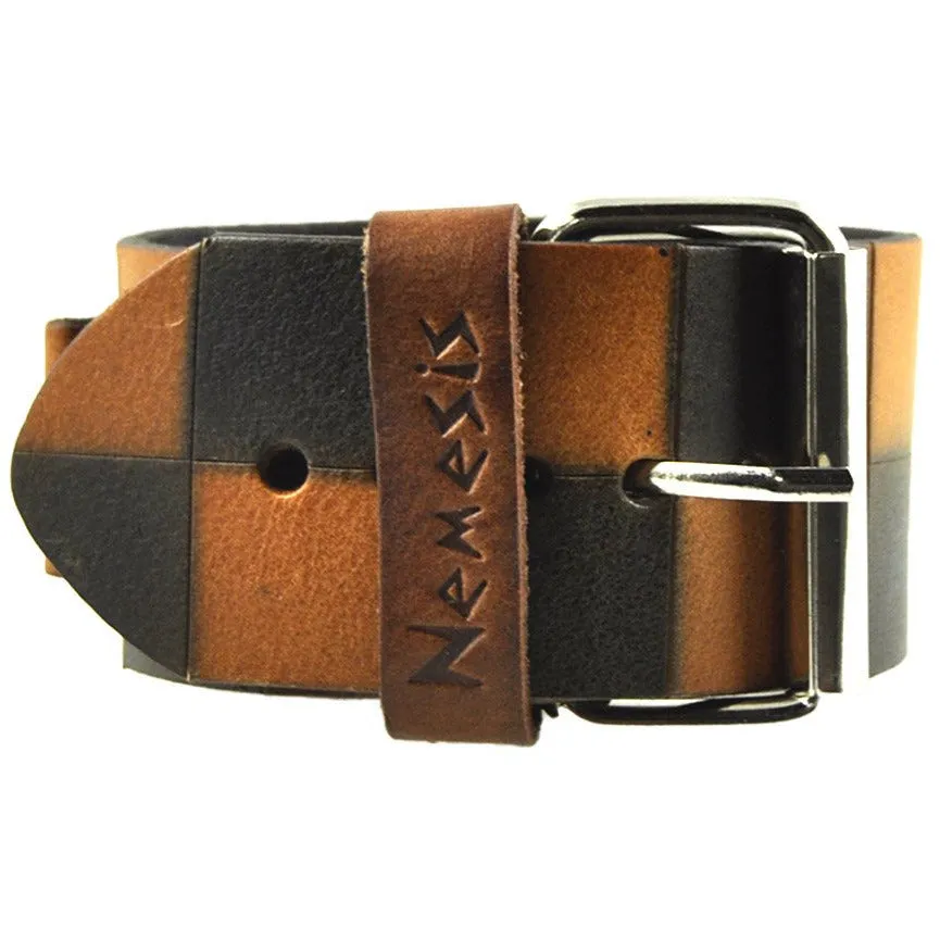 Checkered Brown Leather Cuff