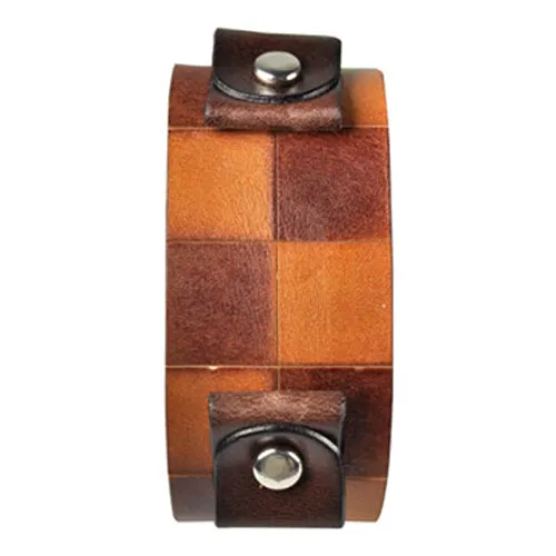 Checkered Brown/Khaki Leather Cuff